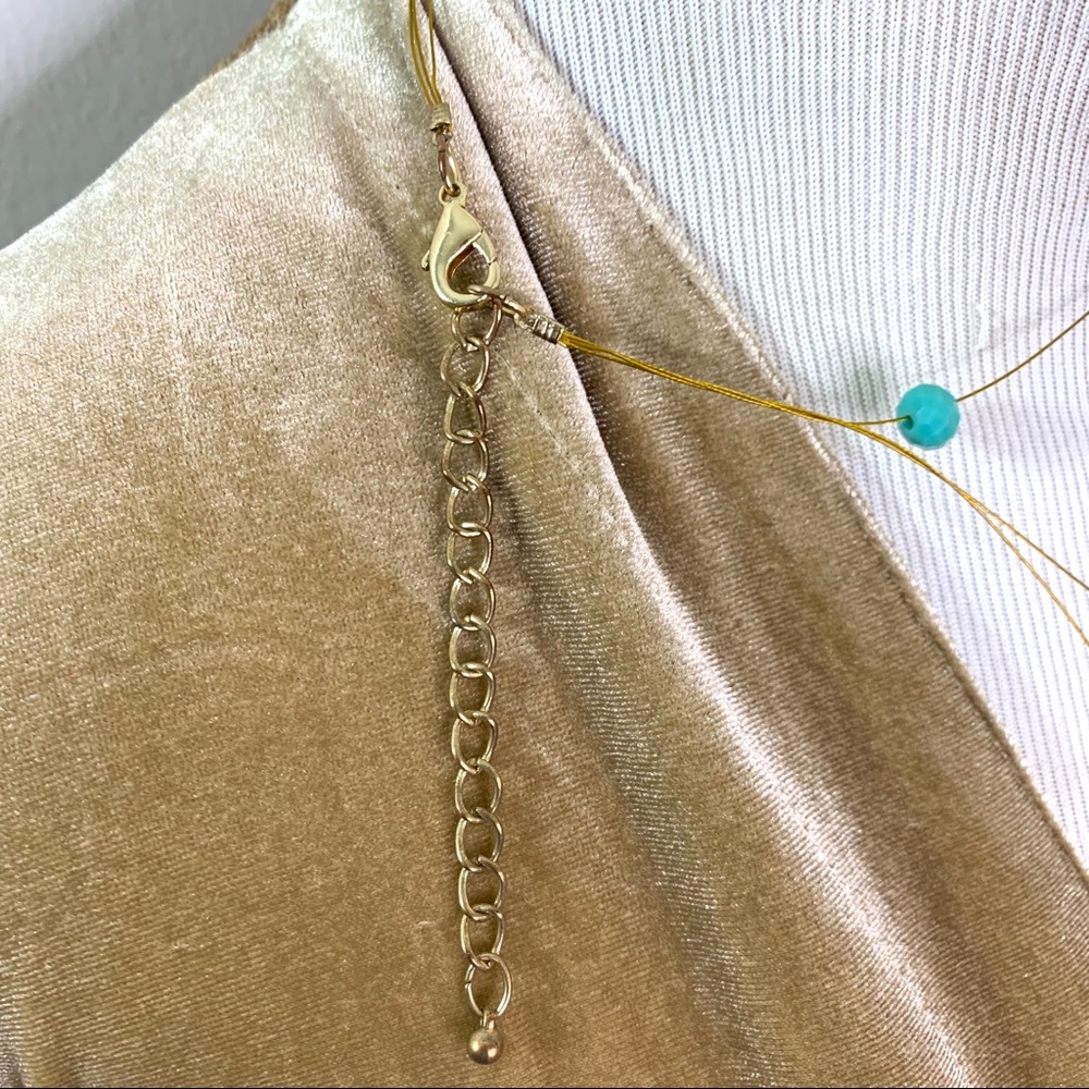 Gold Wire Triple Strand Necklace with Turquoise - Picture 3 of 4